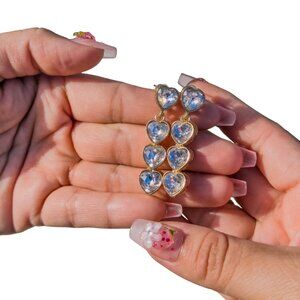 NEW Rhinestone White Heart Dangle Earrings Gold | Long Aesthetic Charm Earrings